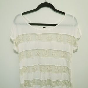 FREE PEOPLE White Striped Mesh Daisy Top